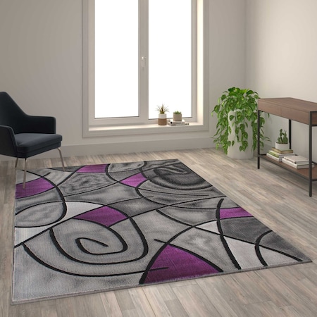Flash Furniture Purple 6' x 9' Abstract Design Accent Area Rug ACD-RGTRZ860-69-PU-GG